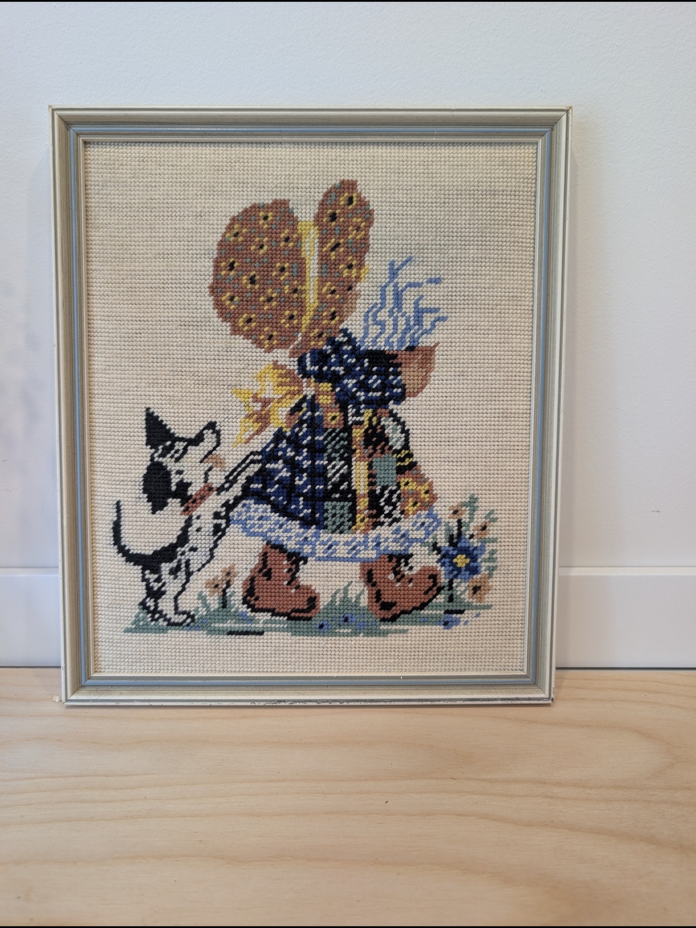 Vintage Framed Cross‑Stitch — Holly Hobbie Inspired Girl & Dog - Picture 2 of 15